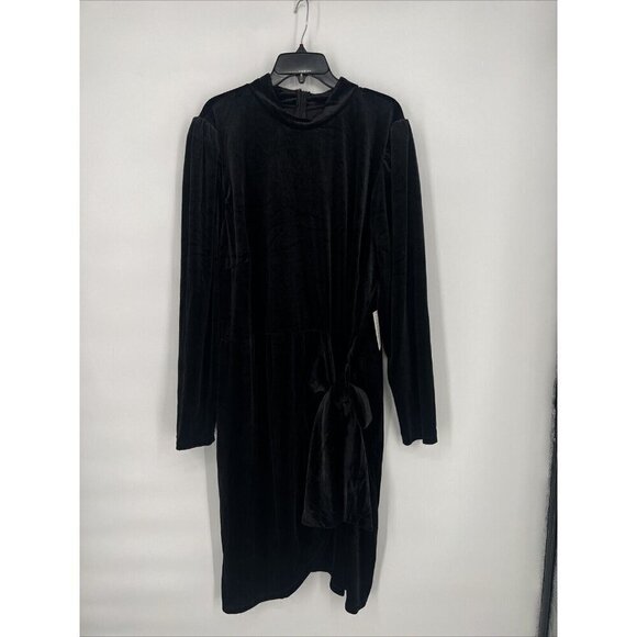 Eloquii Womens Plus Size 26 Black Stretch Velvet Short Dress Wrap Cocktail - Picture 4 of 9